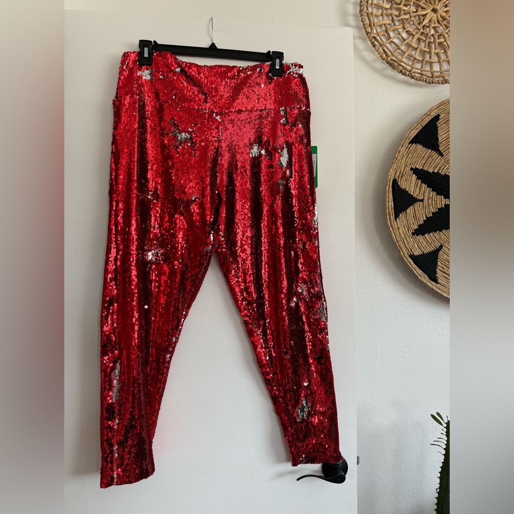 Red & Silver Sequin Leggings - PLUS SIZE 3X